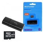 Cartão de Memória Micro SD 32GB com Adaptador USB MC173 Multilaser Smartogo 2 em 1 Classe 4 Pen Drive