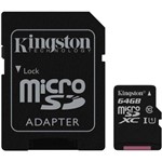 Ficha técnica e caractérísticas do produto Cartão de Memória Micro Sd Kingston 64gb Classe 10 com Adaptador - Sdc10g2/64gb