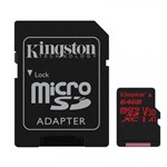 Ficha técnica e caractérísticas do produto Cartão de Memória Micro SD Kingston SDCR/64GB Canvas React Classe 10 64GB