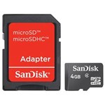 Ficha técnica e caractérísticas do produto Cartão de Memória Micro SD SanDisk 4Gb com Adaptador