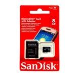 Ficha técnica e caractérísticas do produto Cartão de Memoria Micro Sd Sandisk 8gb Original + Adaptador