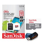 Ficha técnica e caractérísticas do produto Cartão de Memória Micro SD SanDisk 32GB Classe 10 Ultra 80mb/s
