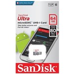 Ficha técnica e caractérísticas do produto Cartão de Memória Micro Sd Sandisk Ultra Classe 10 80mbs 64g