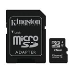 Ficha técnica e caractérísticas do produto Cartão de Memória MicroSD 16GB Kingston Classe 4 com Adaptador