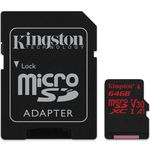 Ficha técnica e caractérísticas do produto Cartão De Memória Microsd Kingston 64gb Classe 10 Com Adaptador - Sdcr/64gb
