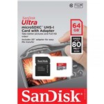 Ficha técnica e caractérísticas do produto Cartão de Memória MicroSD - Sandisk Ultra 64GB 80 MB/s Classe 10