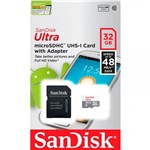 Ficha técnica e caractérísticas do produto Cartão de Memória MicroSD - Sandisk Ultra 32GB 80 MB/s Classe 10