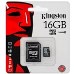 Ficha técnica e caractérísticas do produto Cartão de Memória Microsdhc 16gb Classe 10 Adaptador Kingston