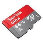 Ficha técnica e caractérísticas do produto Cartão de Memória SanDisk 64GB Ultra MicroSDHC Classe 10 Card Adapter For Android SDSDQUAN-064G-G4 T