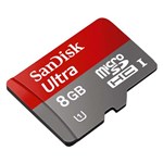 Ficha técnica e caractérísticas do produto Cartão de Memória SanDisk 8GB Ultra MicroSDHC (Classe10) Card + Adapter For Android SDSDQUAN-008G-G4 T - Sandisk