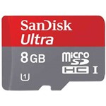 Ficha técnica e caractérísticas do produto Cartao de Memoria Sandisk 8gb Ultra Microsdhc (classe10) Card + Adapter For Android Sdsdquan-008g-g4