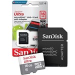 Ficha técnica e caractérísticas do produto Cartão de Memória SanDisk Micro SD Ultra 16GB 80MB/S Classe 10