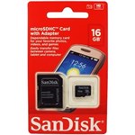 Ficha técnica e caractérísticas do produto Cartão de Memória SanDisk Micro SDHC 16Gb com Adaptador SD