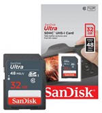 Ficha técnica e caractérísticas do produto Cartão de Memória SanDisk Ultra SDHC de 32GB Velocidade 48MB/s 320X Classe 10
