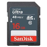 Ficha técnica e caractérísticas do produto Cartão de Memória SD 16 GB Sandisk C10 Ultra 48 MB