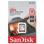 Ficha técnica e caractérísticas do produto Cartão de Memória SD de 16 GB Sandisk C10 Ultra 80MB