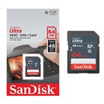 Ficha técnica e caractérísticas do produto Cartão de Memória SD SanDisk 64GB 48mb/s Classe 10 Ultra