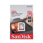 Ficha técnica e caractérísticas do produto Cartão de Memória SD SanDisk Classe 10 Ultra 16GB 80mb/s
