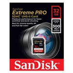 Ficha técnica e caractérísticas do produto Cartão 32GB SD - Sandisk Extreme Pro - Velocidade Até 300MB/s - Classe 10 - SDSDXPK-032G-GN4IN