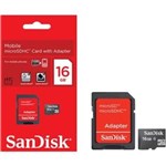 Ficha técnica e caractérísticas do produto Cartão Memória Micro Sd 16gb + Adaptador Sandisk Original