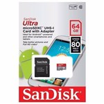 Cartão Memória Micro Sd Ultra Sandisk 64gb 80mb/s Classe 10 Clr P/ Celular J7 Neo Galaxy Samsung