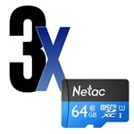 Ficha técnica e caractérísticas do produto Cartão Memória MicroSD 64GB 80MB/s Netac 3un