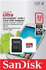 Ficha técnica e caractérísticas do produto Cartão Memória Sandisk Micro Sd 32 Gb Ultra Classe 10 80mb/s