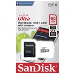 Ficha técnica e caractérísticas do produto Cartão Memória SanDisk Ultra MicroSdxc 64gb Classe 10 80MBs