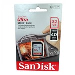 Ficha técnica e caractérísticas do produto Cartão Memória Sandisk Ultra Sdxc 32gb Classe10 40mb/S 266x