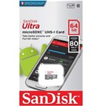Ficha técnica e caractérísticas do produto Cartão Micro Sd 64gb Sandisk Sdxc Classe 10 80mbs