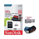 Ficha técnica e caractérísticas do produto Cartão Micro SD 64GB SanDisk Ultra 80MB Classe 10 + Leitor 15 em 1
