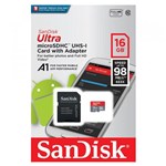 Ficha técnica e caractérísticas do produto Cartao Micro Sd Sandisk Class 10 Ultra 16gb 98mb/s