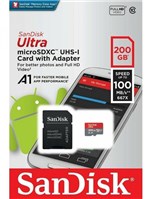 Ficha técnica e caractérísticas do produto Cartão Micro Sd Sandisk Ultra 200Gb 100Mb/S com Adaptador Sd