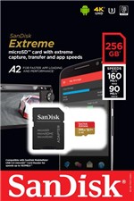 Ficha técnica e caractérísticas do produto Cartão MicroSDXC Sandisk 256GB Classe 10 Extreme A2 160-90MB/s