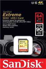 Ficha técnica e caractérísticas do produto Cartão SanDisk Extreme SDHC 64Gb 90mb / S 4K