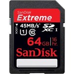Ficha técnica e caractérísticas do produto Cartão Sd 64Gb Sandisk Extreme 45 Mb/S Classe 10 Uhs-I