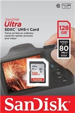 Ficha técnica e caractérísticas do produto Cartão Sdxc Sandisk 128GB Classe 10 Ultra 80MB/s