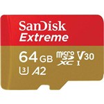 Ficha técnica e caractérísticas do produto Cartão UHS-I Sandisk Extreme MicroSDxc 64GB A2 160 MB/s Read 60 MB/s Write