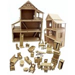 Casa Casinha de Boneca Polly com 27 Mini Móveis Mdf Cru Infantil Decoração