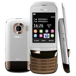 Celular Desbloqueado Nokia C2-03 Branco/Dourado Dual Chip C/ Câmera 2MP, Touch Screen, Rádio FM, MP3, Bluetooth, Fone de Ouvido e Cartão 2GB