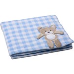 Cobertor para Bebê Xadrez Azul Urso - First Steps