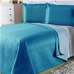 Cobre-leito Dual Color Queen com 2 Porta-travesseiros Azul Turqueza e Azul Claro Orb
