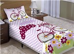 Ficha técnica e caractérísticas do produto Colcha/Cobre-Leito Cama Solteiro Bicicleta com Flores Menina com 2 Peças