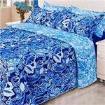 Colcha Queen Boutis Agatha Azul com 2 Porta Travesseiros - Casa & Conforto