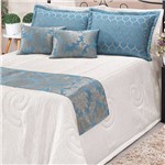 Kit Colcha King Viena 12 Peças Tecido Jacquard Azul Celeste