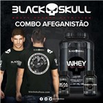 Ficha técnica e caractérísticas do produto Combo Afeganistão Kit Suplementos Whey + BCAA + Termogênico + Camiseta - Black Skull