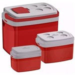 Ficha técnica e caractérísticas do produto Combo Kit 3 Caixas Térmicas - 32, 12 e 5 Litros Vermelha Soprano