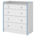 Ficha técnica e caractérísticas do produto Cômoda Infantil Trocador Doce Sonho 4 Gavetas Branco/ Azul - Qmovi 2523