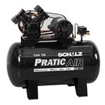 Ficha técnica e caractérísticas do produto Compressor de Ar 10 Pés 2 Hp 100 Litros Monofásico - Pratic Air CSV10/100 - Schulz (220V) - 220V