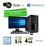Ficha técnica e caractérísticas do produto Computador DL Ascent - Intel Core I3 4GB/1TB USB3.0 Windows 10 SL+ Monitor 19,5" Mouse e Teclado